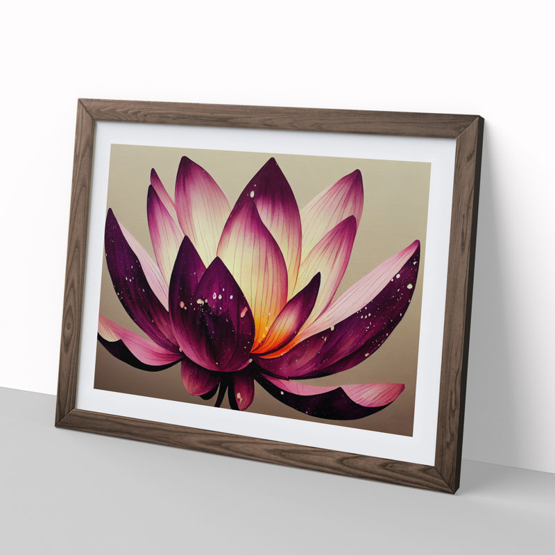 Lotus Flower Splatter (6) - Single Picture Frame Print, 34cm H x 46cm W x 2cm D, Walnut