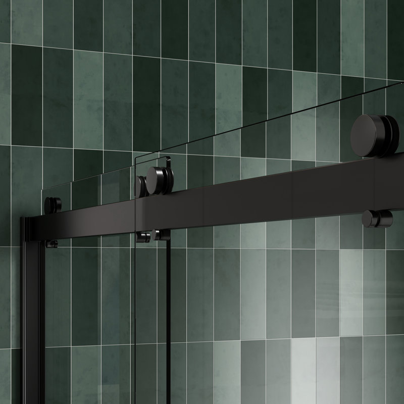 Porte de douche de dérivation en verre trempé 5/16 po - Noir mat coulissant, fonction de fuite, quincaillerie en acier inoxydable, matériaux à double finition 6074