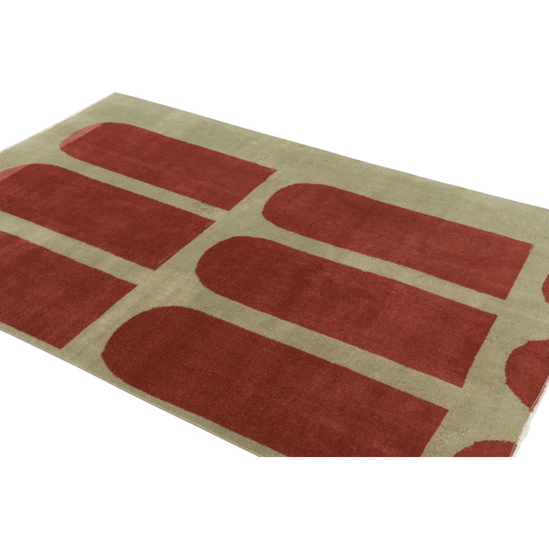 Vintage Turkish Rug, Beige With Warm Red Architectural Patterns - Rug & Kilim