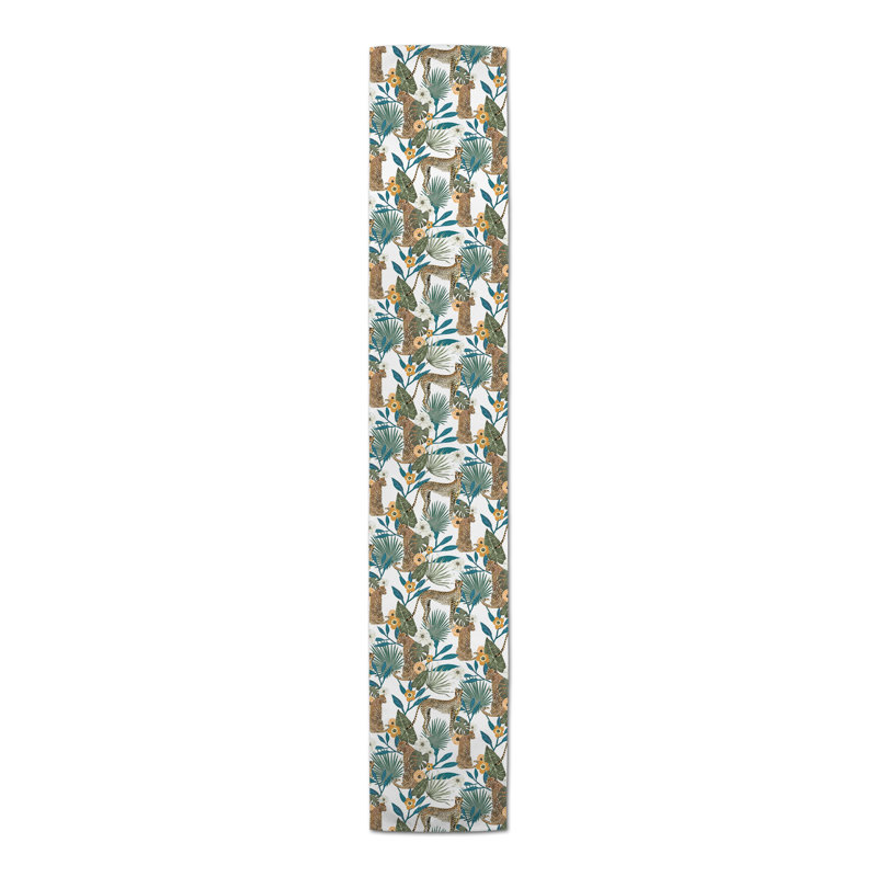 Ayvrie Rectangle Floral Polyester Table Runner, 90" L x 16" D, White