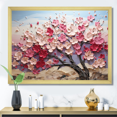 Rose et blanc orchidée branches arbre I - arbre, art mural sur toile