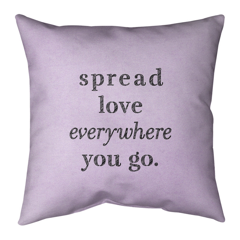 Coussin intérieur / extérieur Spread Love, 20 x 20, Mauve et noir