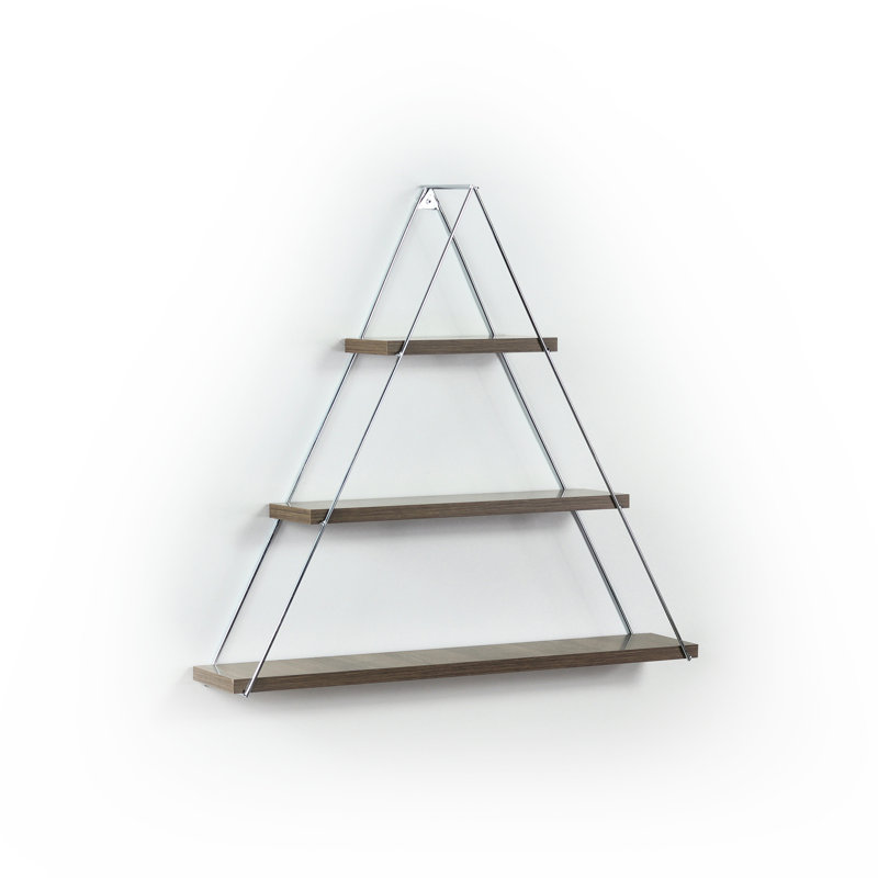 Wall Shelf With Metal Bracket - Rustic Style For Books, Walnut & Design Hanging Triangle For Mounted, Solid Wood Walnut/