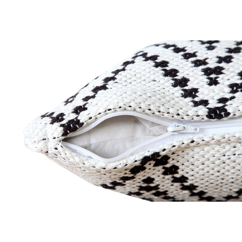 Hand-Woven White and Black Chevron Cotton Square Pillow Cover