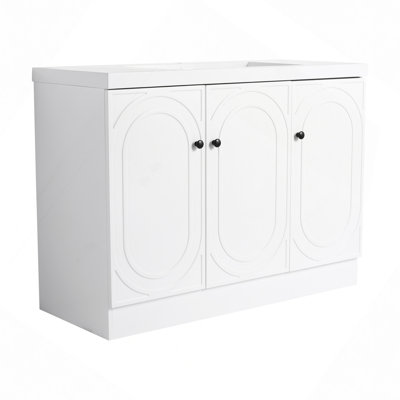 48" Freestanding Bathroom Vanity White Resin Sink & 3 Soft-Close Cabinet Doors