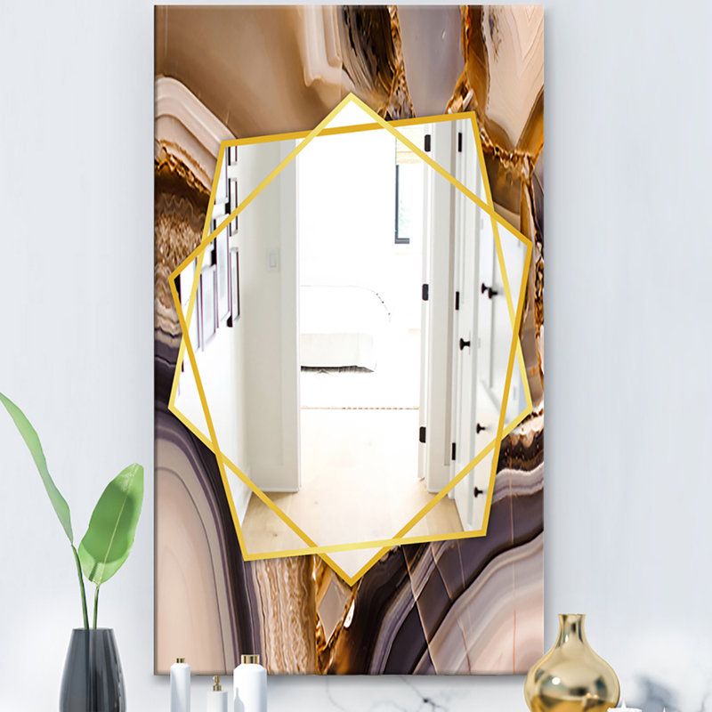 Pièce de miroir mural en agate polie, H 39,4 po x l 29,5 po