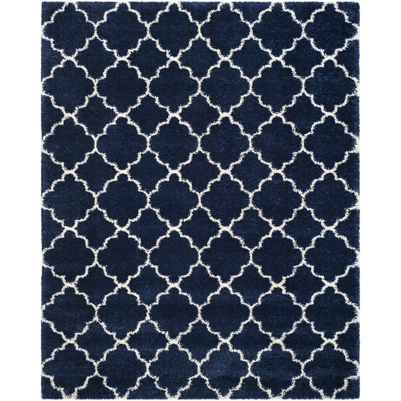 Darrold Shag Performance Geometric Rug, Navy Blue/Ivory, Rectangle 8' x 10'