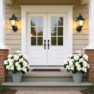 Ensemble de 2 fleurs en soie artificielle avec piquet de jardin, fleurs artificielles avec piquet de terre, plantes de balcon pour la maison, le jardin, le balcon, la décoration extérieure