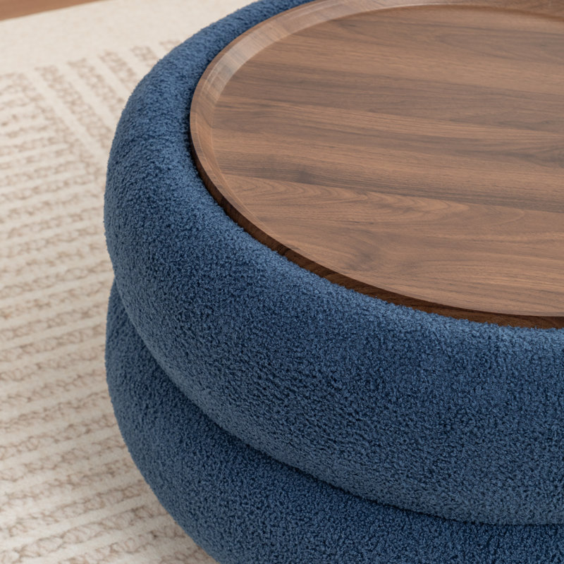 Upholstered Round Storage Ottoman, Navy