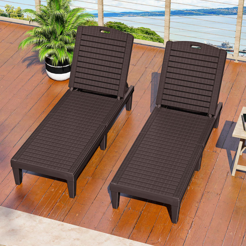 Ason Outdoor Resin Adjustable Chaise Lounge Set, Brown