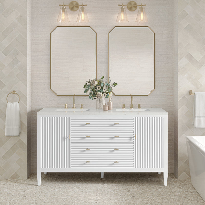 Myrrin 60'' W Double Vanity, Lime Delight Silestone, Bright White, 8" Widespread