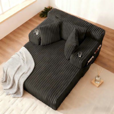66.9" Corduroy Chaise Lounge Chair Indoor With Soft Pillows And Side Pocket,modern Deep Seat Sleeper Sofa For Living Room,bedroom,guest Room by Latitude Run