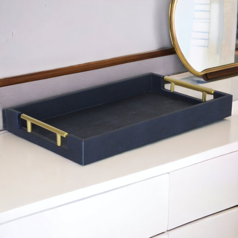 Baidy Hand-Finished Faux Shagreen Rectangular Serving Tray, Navy Blue