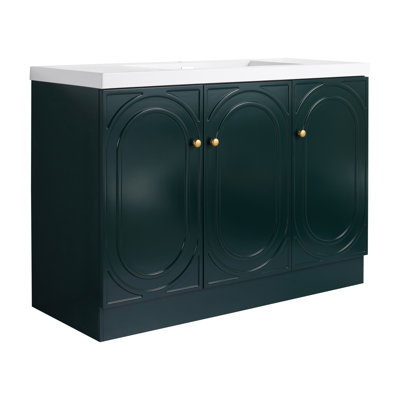 Rangement autoportant de 48 po pour salle de bain de luxe moderne vert foncé avec 3 portes à fermeture douce
