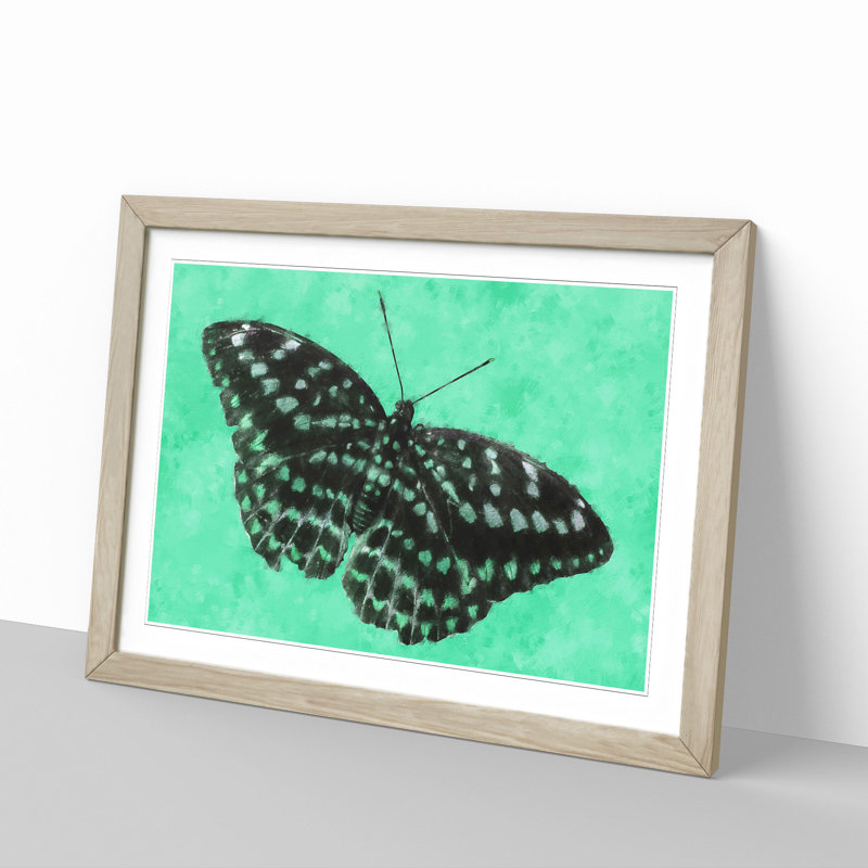 Mint Green Butterfly - Picture Frame Graphic Art Print, 33cm H x 45cm W x 2cm D, Oak Framed