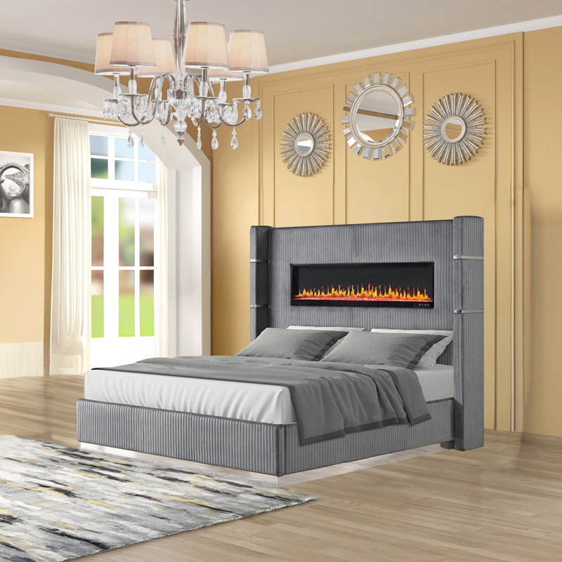 Ensemble de chambre à coucher 5 pièces Ashray, Grand, gris