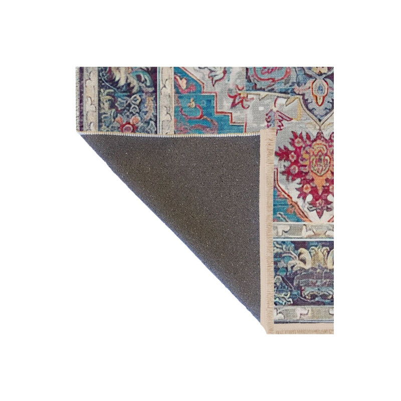 Tapis bleu lavable décoratif multicolore, Sous-tapis rectangulaire de 3 pi 3 po x 4 pi 11 po