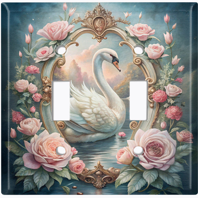 Couvercle de plaque d'interrupteur en métal; Bascule de taille standard 2 US - cygne majestueux, Double # 2