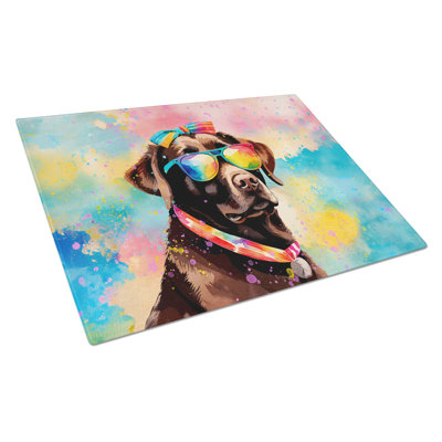 Chocolate Labrador Hippie Dawg Glass Cutting Board Large