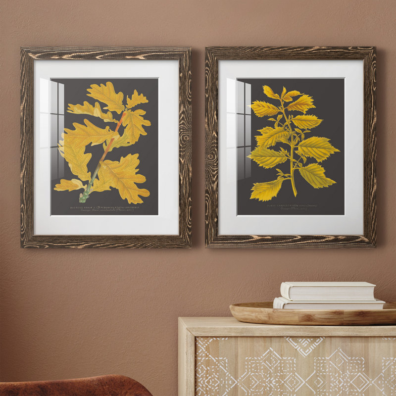 «Trees and Leaves IV», ensemble de 2 reproductions d'art, H 20 po x l 17 po x P 1 po, Papier, cadre noyer, Blanc