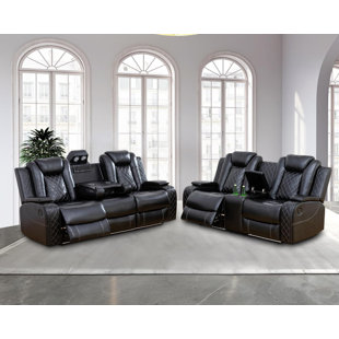 Erida 2 - Piece Leather Power Reclining Living Room Sofa Set with LED Light