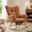 Ensemble chaise berçante à oreilles et repose-pieds en tissu Teddy, chaise d'allaitement avec poche latérale, base en bois massif, marron
