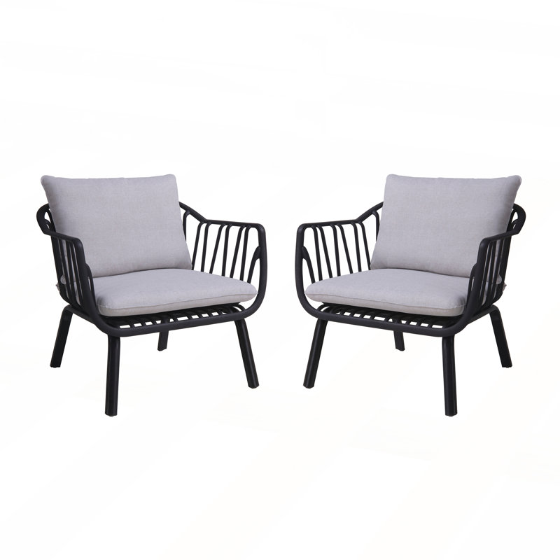 Modern Weather-Resistant Outdoor PP Club Chair Set for Comfortable Patio Seating, Gray, Black