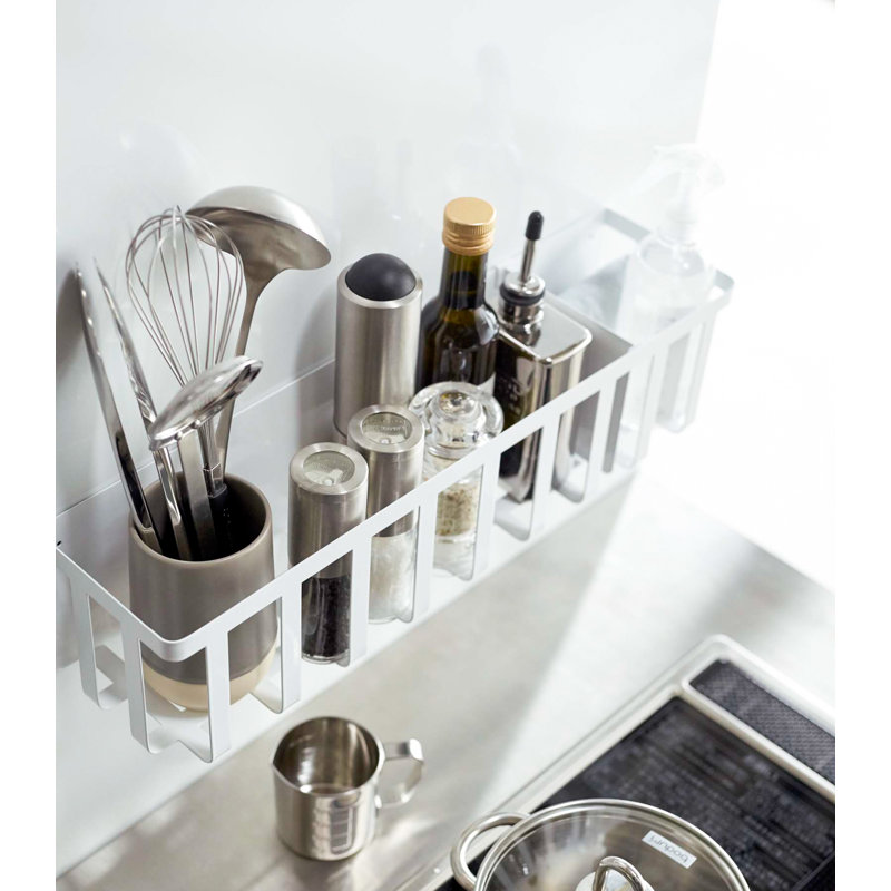 White Steel Magnetic Kitchen Storage Basket with Sliding Divider