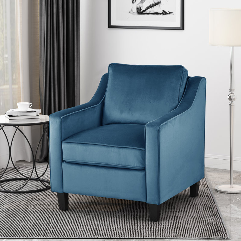 Willowford Velvet and Birch Wood Club Chair, Blue Polyester