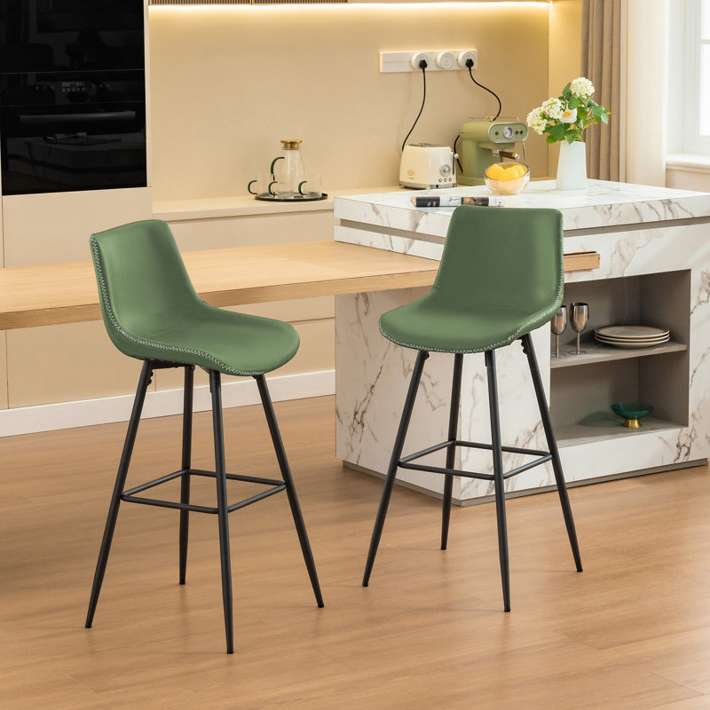 Tabouret de comptoir moderne en similicuir, Tabouret de bar (siège d'une hauteur de 28 po), 2, Vert