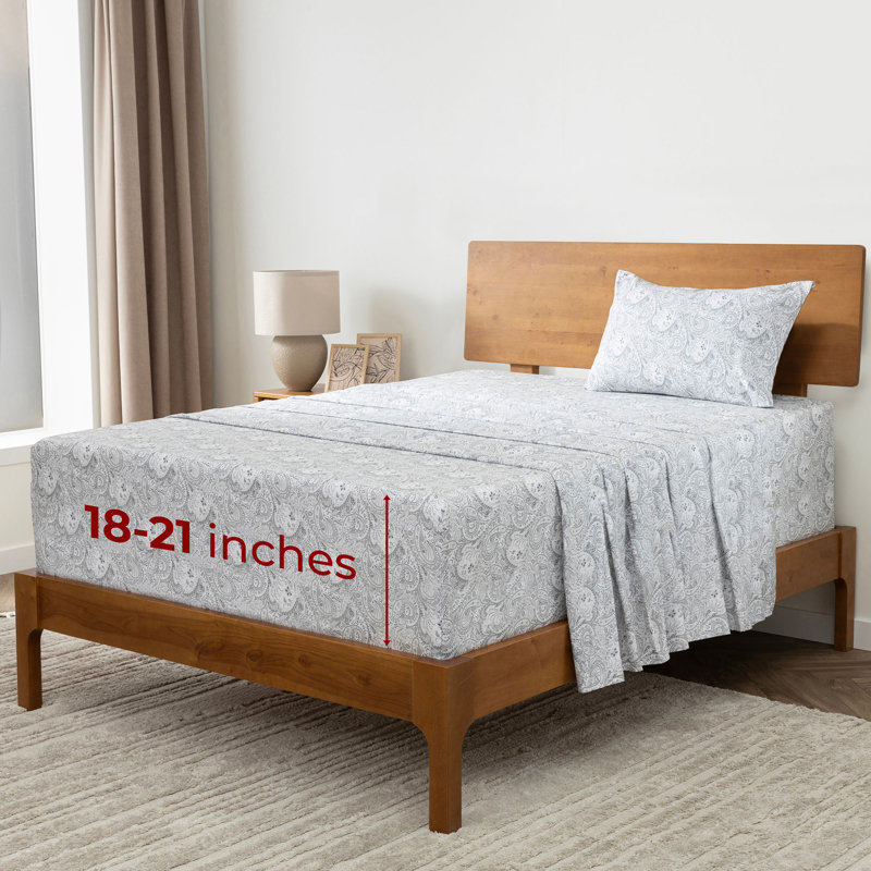 Ensemble de draps Mellanni 1800, Motif cachemire gris, Ensemble de draps pour taille de lit simple TG ave
