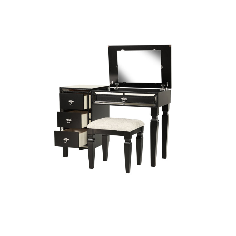 Meuble-lavabo traditionnel avec tabouret noir