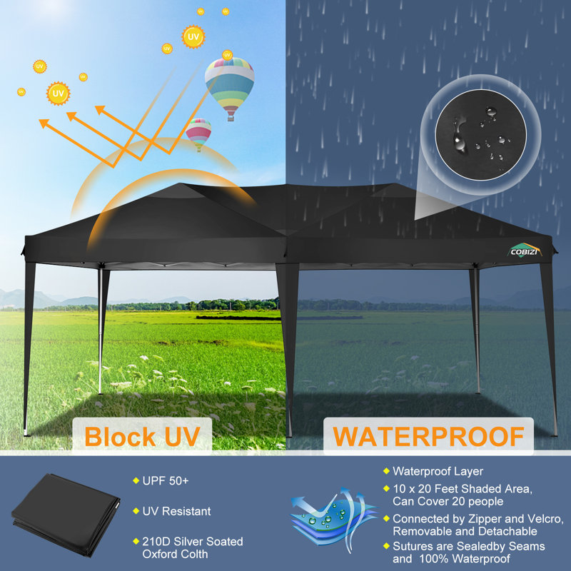 10x20 Pop Up Canopy Tent Waterproof Commercial Instant Shelter Outdoor Gazebo , Black