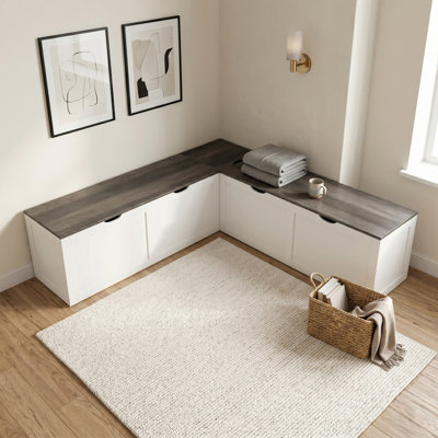 L-shaped Corner Breakfast Nook Bench With Storage, For Dining Room, Kitchen Corner, Entryway
