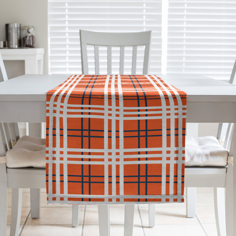 Paid Polyester Table Runner, 90" L x 16" W, Orange/Blue/White