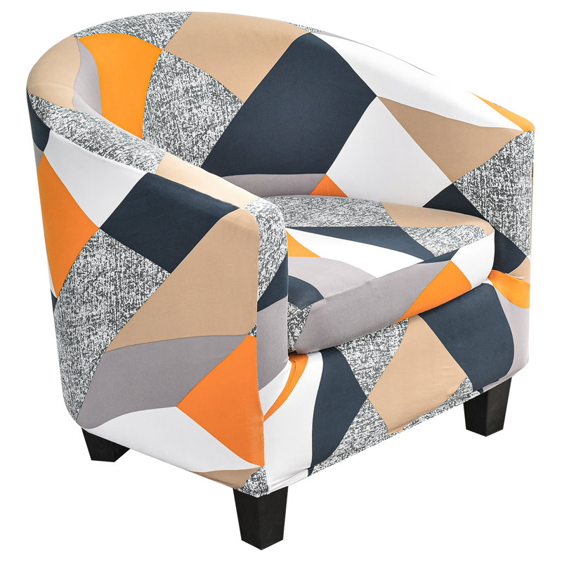Housse pour fauteuil à coussins carrés/rectangulaires, Bleu marine / gris / beige, Mélange de polyester