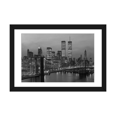 " 1980s New York City Lower Manhattan Skyline Brooklyn Bridge World Trade Centre " by Vintage Images