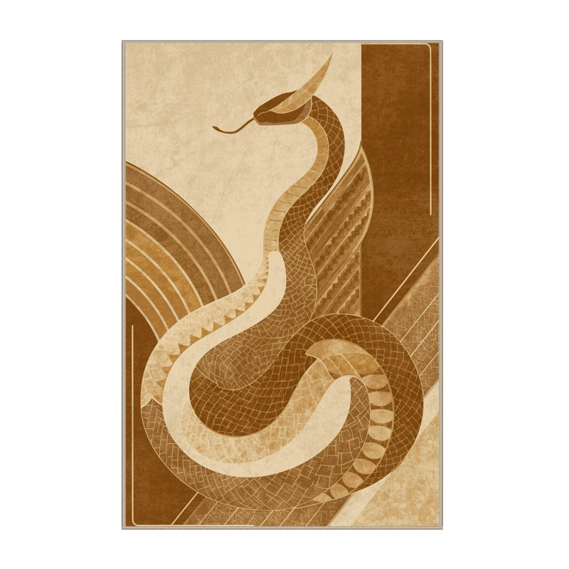 Machine Washable Pantelia Naga Art Deco Arc Rug in Brown – Beige Binding, 8x12