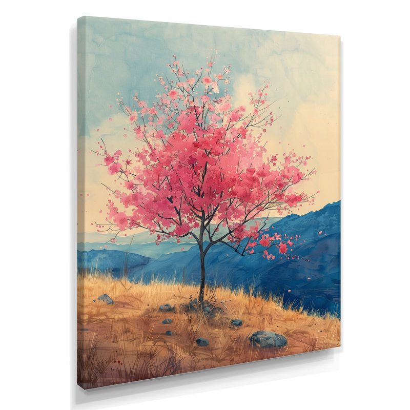 «Rose Cherry Blossom Tree Meadow Dream III», reproduction d'art mural cerisier en fleurs, Toile tendue, H 30 po x l 40 po