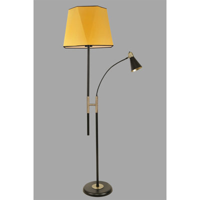 Lampe sur pied moderne avec revêtement chromé, capuchon en tissu jaune, hauteur 65 po | Corps en métal durable, douille E 27 (40 W maximum), design élégant et novateur pour le salon et la chambre à coucher | Solution d'éclairage élégante et élégante