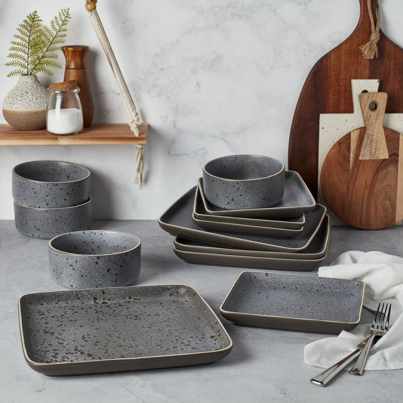 Madison Tabletops Gallery 12 piece Square Reactive Glaze Dinnerware Set, Navy