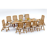 8 Seats 9 Pcs Grade-A Teak Wood Dining Set: 122" Atnas Double Extension Rectangle Table And 8 Ashely Folding Reclining Arm Chairs #11AS2808