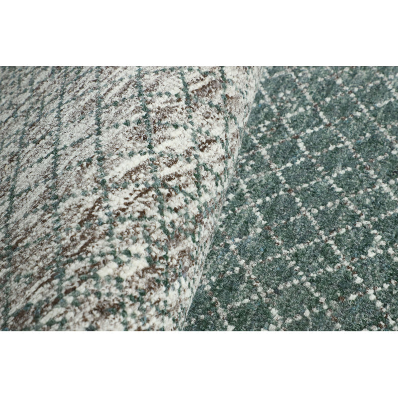 Tapis vert et beige noué à la main de haute qualité, Tapis de couloir de 2 pi 5 po x 12 pi 1 po