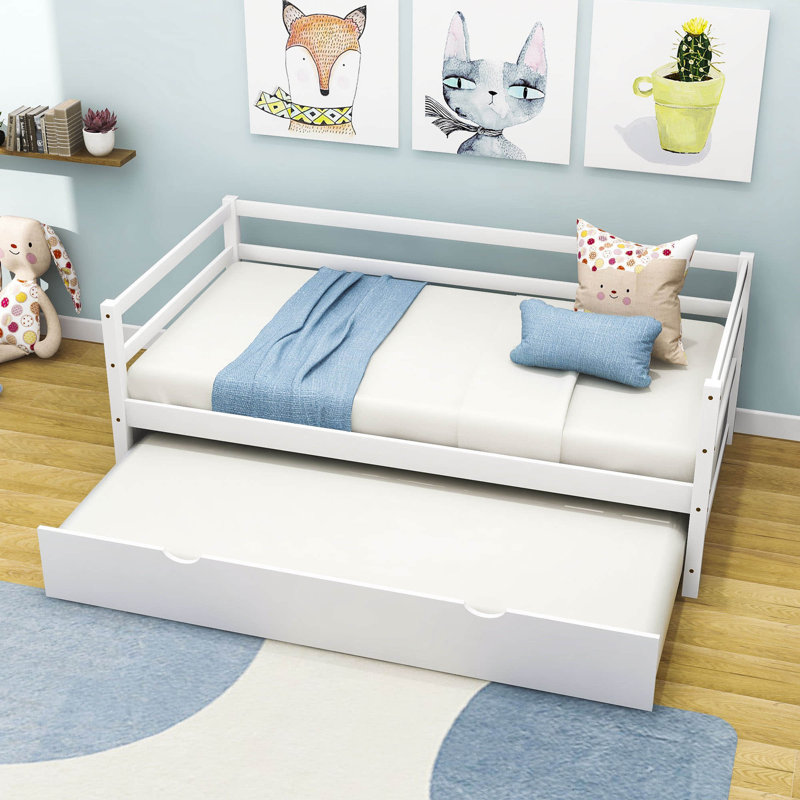 Edricka Twin Size Wooden Daybed with Trundle, White