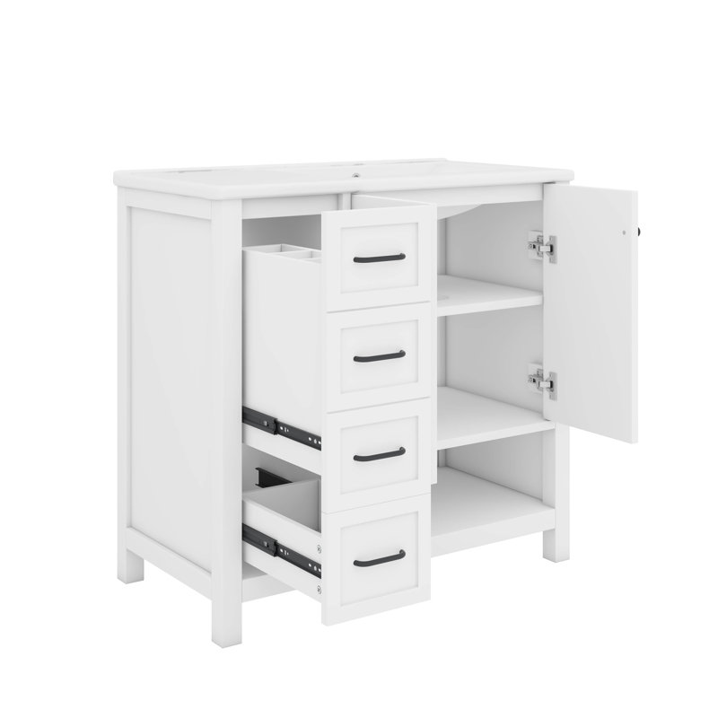 Armoire de meuble-lavabo 36 po avec deux portes et deux tiroirs de rangement, Blanc