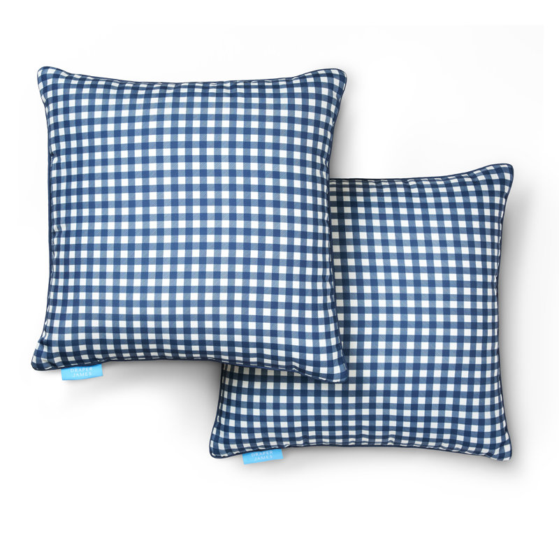 DRAPER JAMES Gingham Indoor Outdoor Decorative Pillow 2-Pack Set, UV Fade Resistant, Water Resistant, Navy Blue, 20"x20"