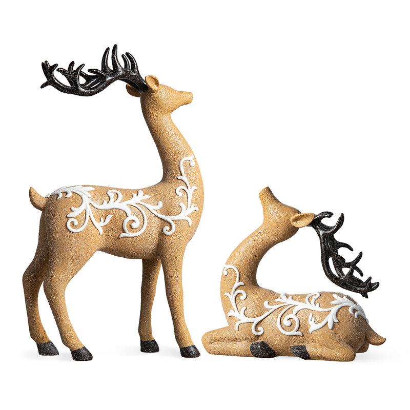 Ensemble de 2 décorations de table en résine pour renne de Noël