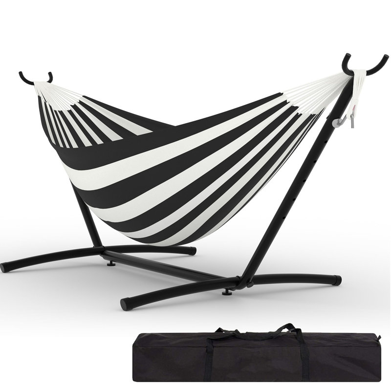 Heavy Duty Double Hammock with Steel Stand, 450lb Capacity Portable Outdoor Hammock for Patio, Garden, Backyard & Camping, Space-Saving Design with Carry Bag Included