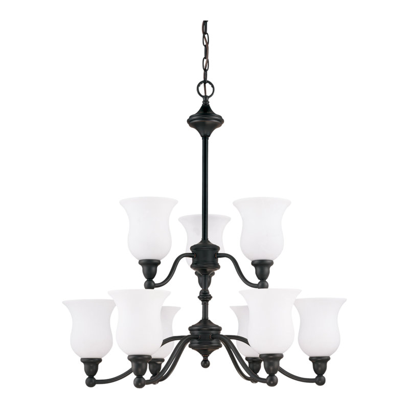 Lustre à niveaux ombrés 9 lumières avec accents de cristal Mose