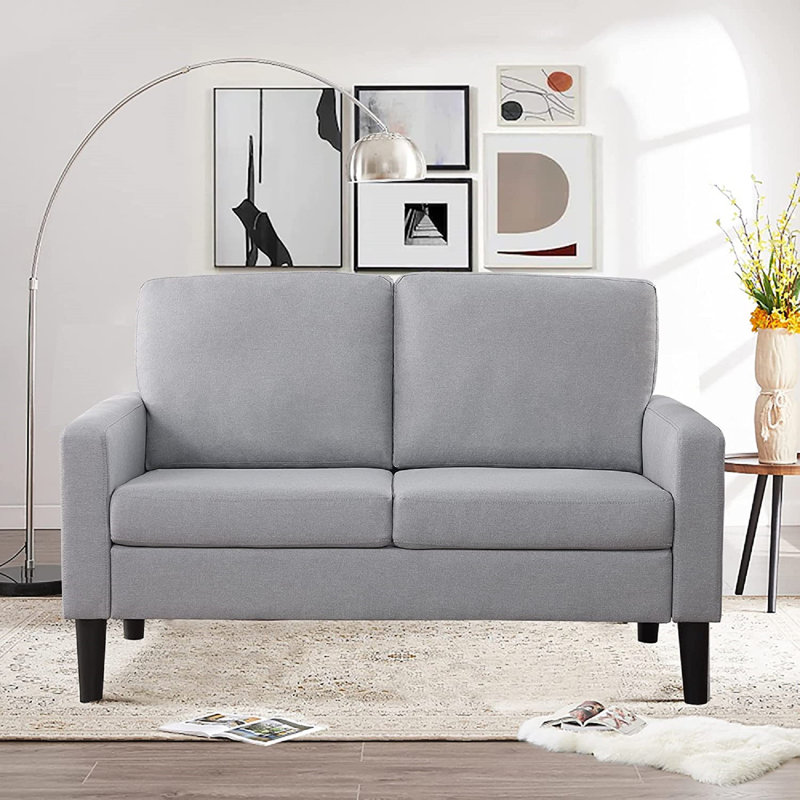 Smyre 53" Square Arm Loveseat, Light Gray